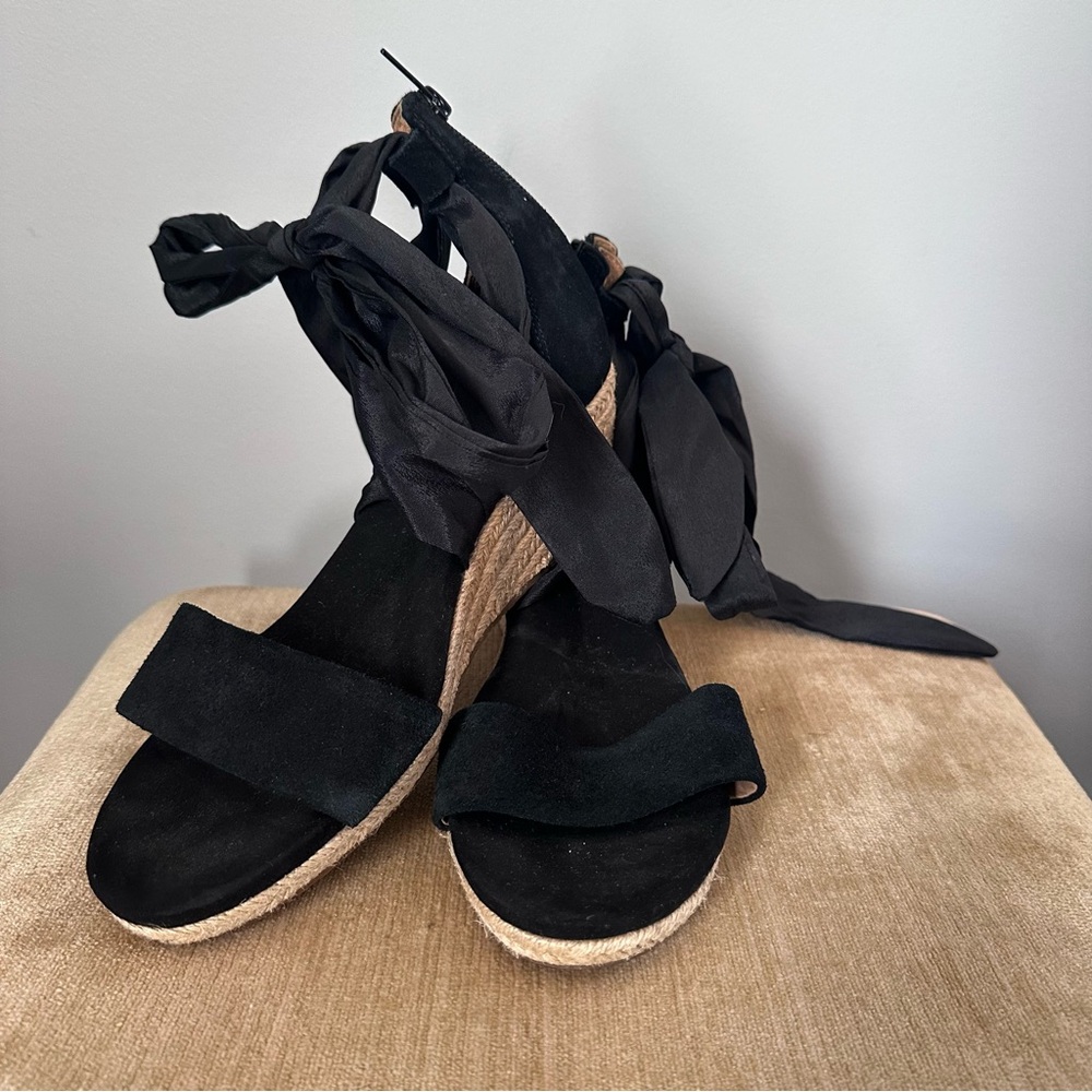 UGG Black Espadrille Ankle-Wrap Platform Sandals * Arch Support